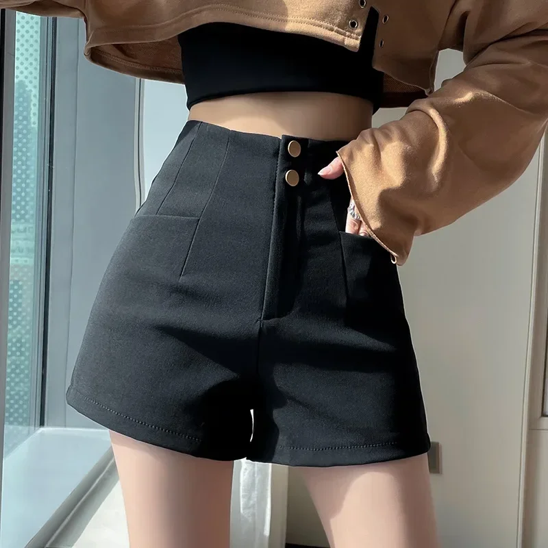 Y2K Streetwear Black Shorts Women Elegant High Waist White A Line Wide Leg Suit Short Club Slim Hot Short Pants Booty Shorts