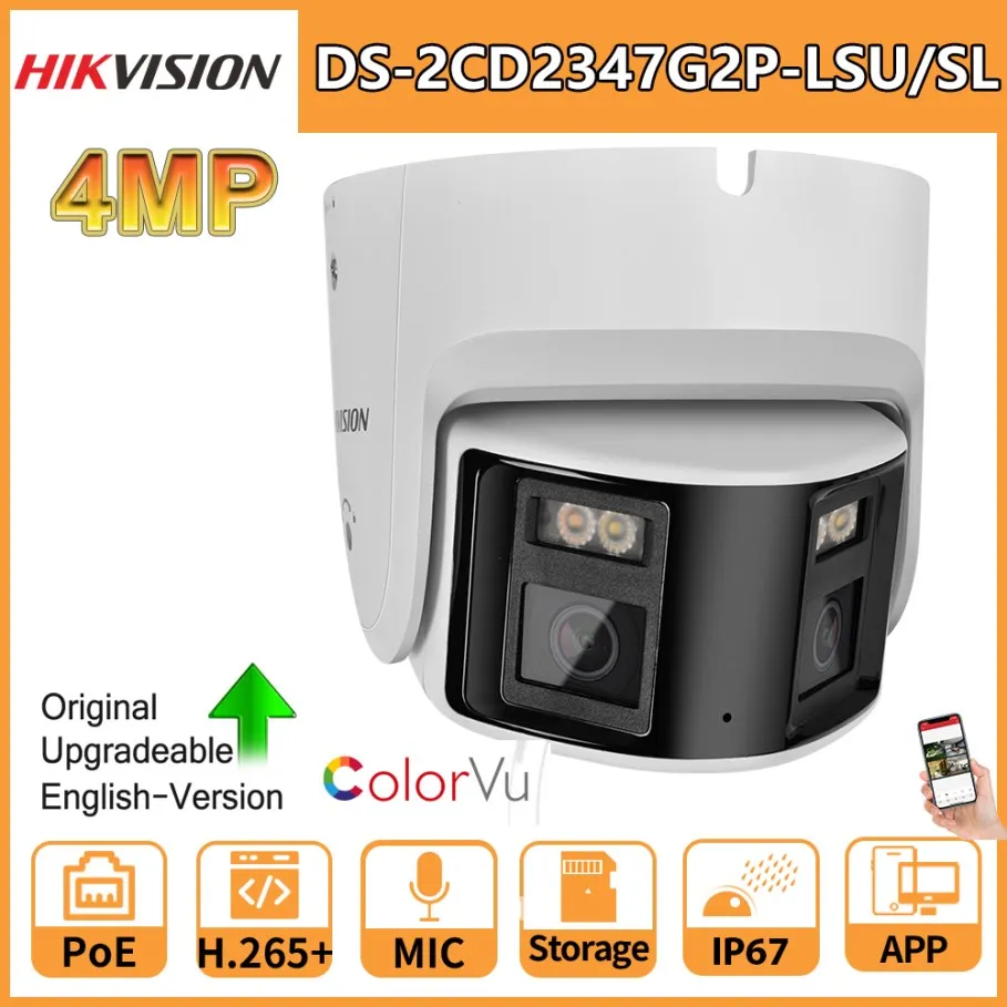 

Hikvision IP Camera 4MP DS-2CD2347G2P-LSU/SL Panoramic Double Lens ColorVu 24/7Colorful Image Turret Built-in Mic Speaker IP67