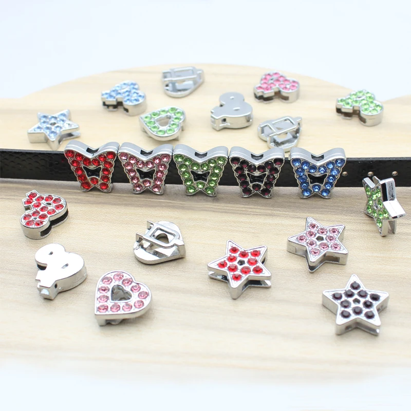 

10mm Colord Rhinestone Slide Charms Bracelet Making Stars Heart Flower Fit Pet Collars Wristbands Keychain DIY Accessory Gift