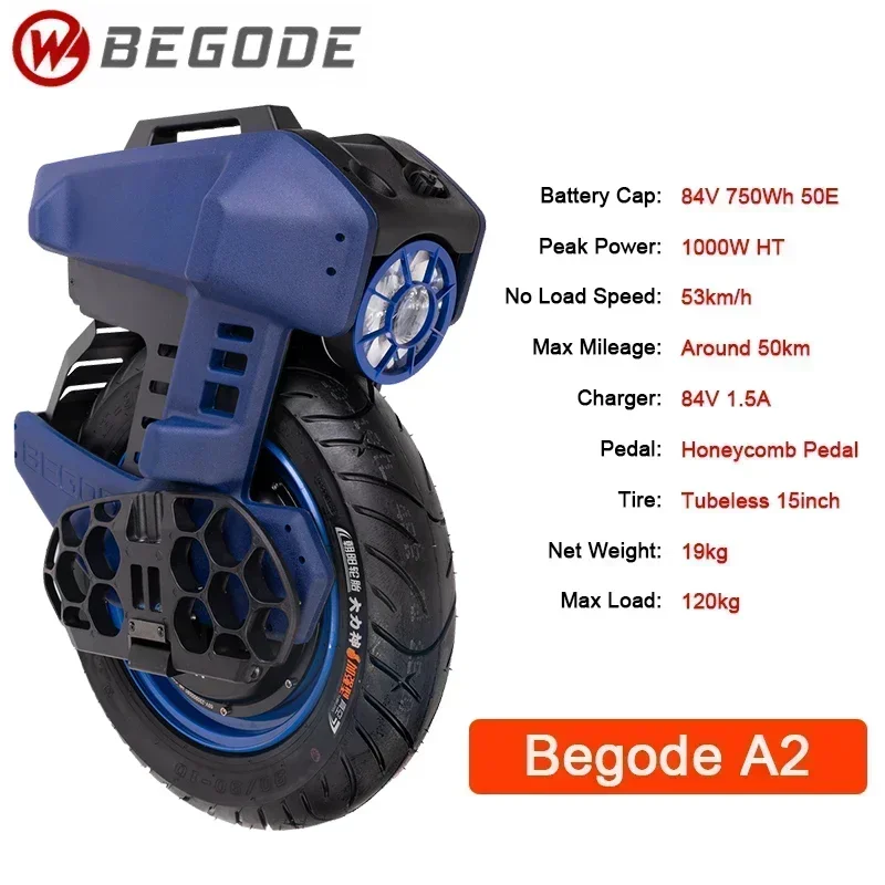 Begode-A2電動一輪車,オリジナル,1000W,最高速度53km, h, 15インチオフ