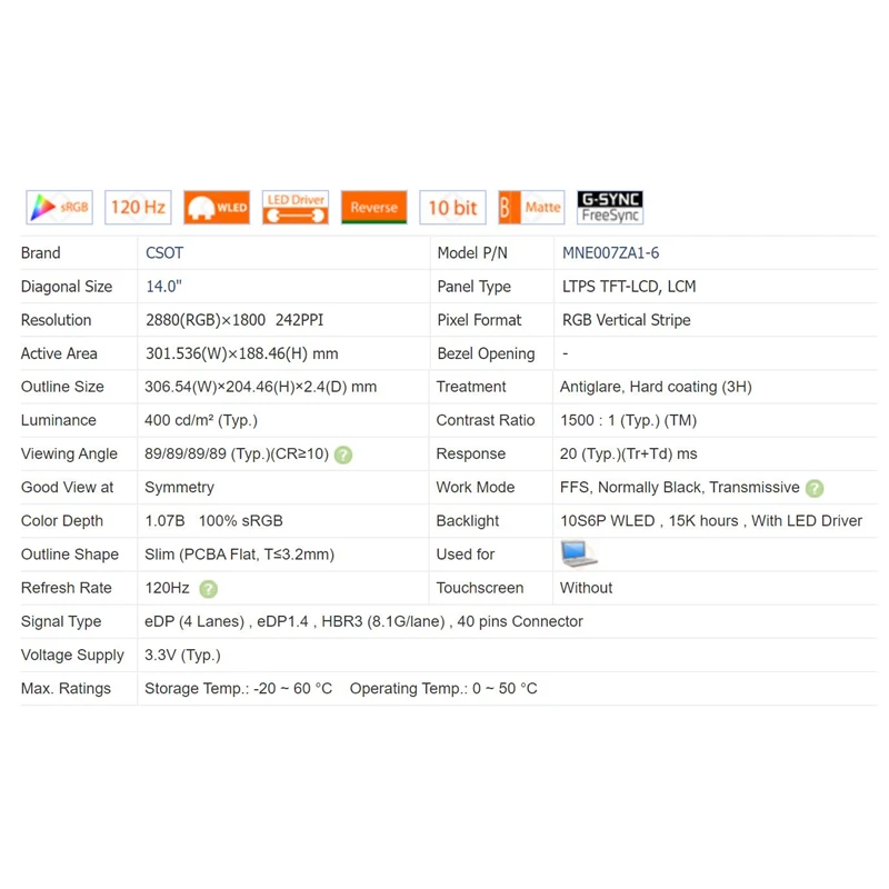 레노버 샤오신 Pro14, IAH5R, ARH5R, IAP8, IRH8, 2023 MNE007ZA1-6, 2.8K, 120hz, 40 핀, A + 노트북, LCD, LED 스크린, 디스플레이, 신제품
