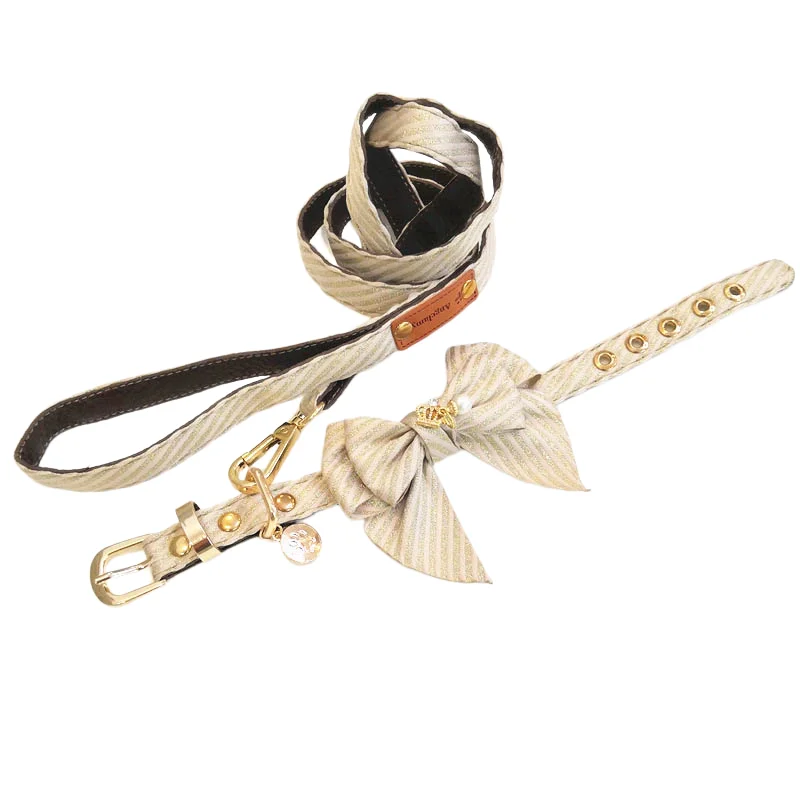 

Fashion Designer Exquisite Dog Collar Leash Set Bowknot Pet Collar for Small Medium Dogs Luxury Gift Dog Collar Walking Lead
