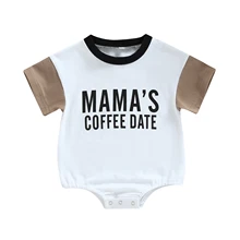 Lioraitiin 0-18M Infant Baby Boy Girl Summer Bodysuit Short Sleeve Letter Mama’s Coffee Date Printed Jumpsuit