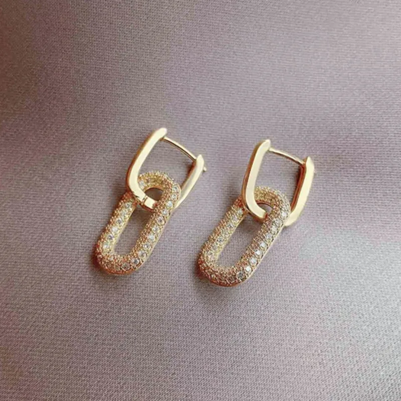 14K Gold Plated Double Section U-shape Horseshoe Oval Hoop Earrings for Women Vintage Ins Removable Earrings Party Jewelry