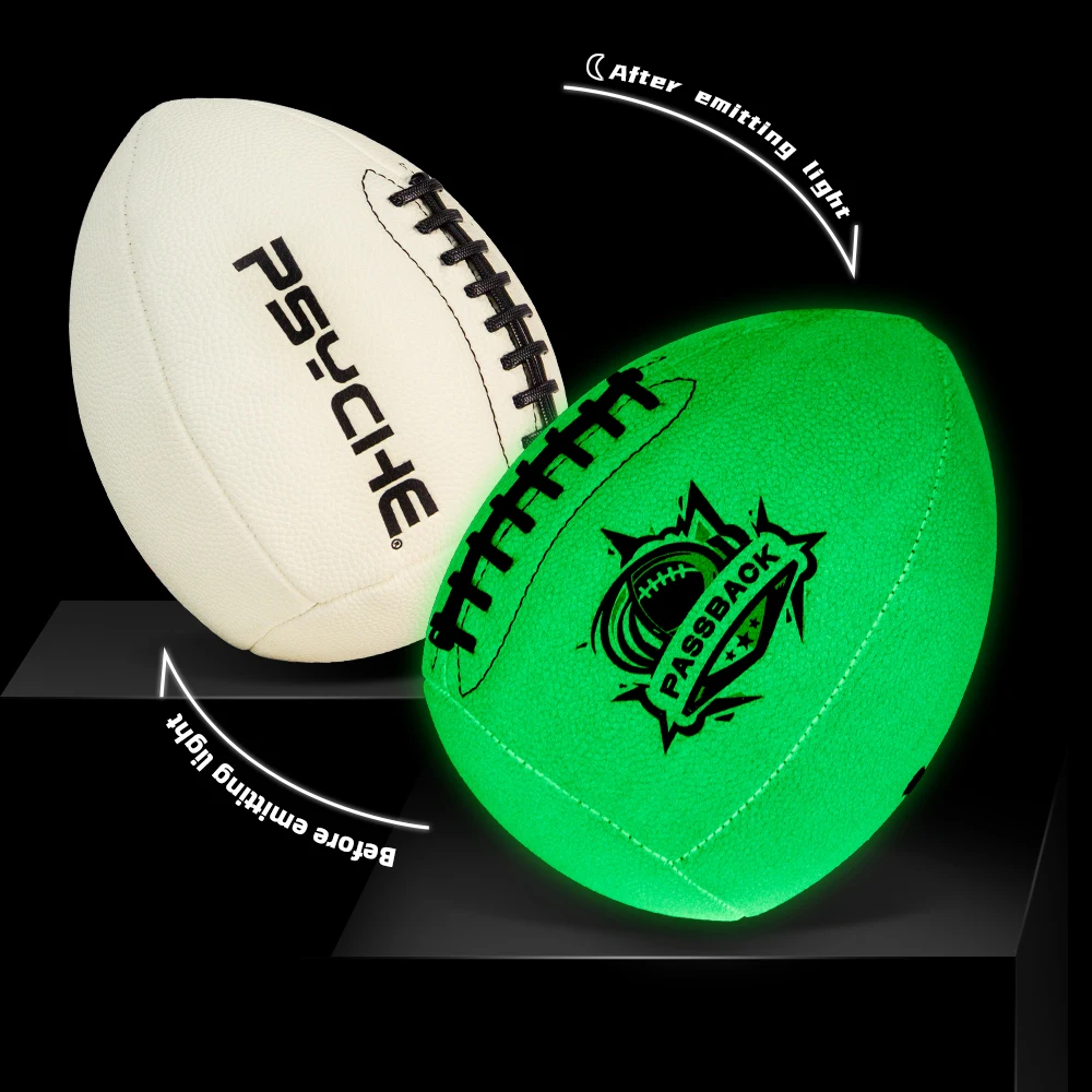 Official Size 9 PU Leather Rubber Ball Waterproof Lighted Sport American Football Night Match Glowing Training Ball view 3