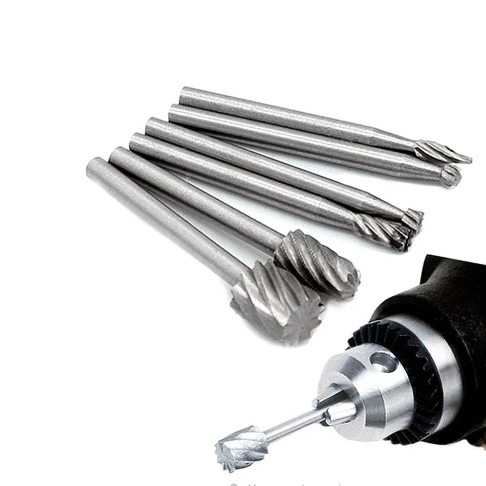 고속 스틸 버 드릴 비트 세트 드레멜 DIY 조각 하드 합금 로터리 파일, 1/8 인치 생크 버 도구, 나무 조각 걸레, 6 개