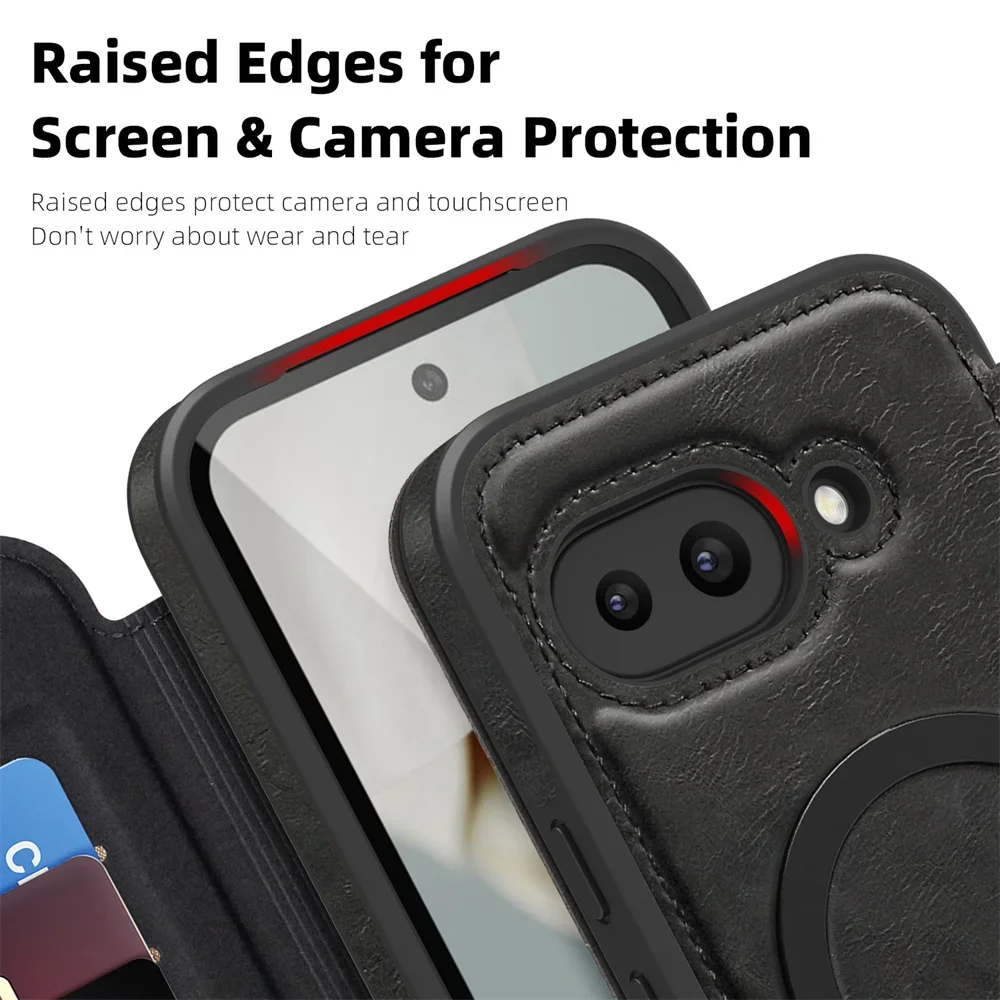 RFID Blocking Leather Wallet with Card Holder & Electroplating for MagSafe Flip Phone Case