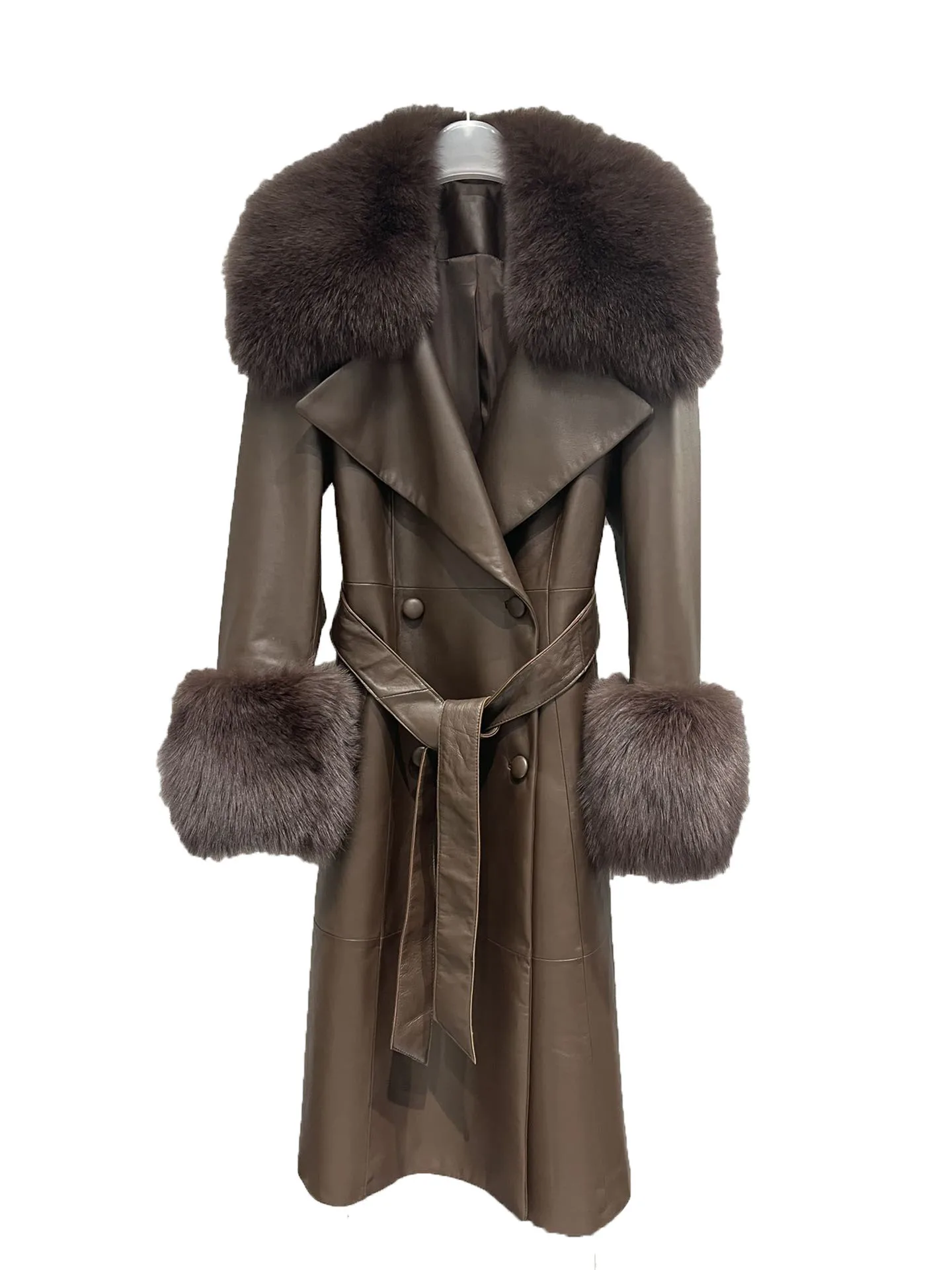 

Sheepskin long trench coat casual fashion 2024 fall new 1031