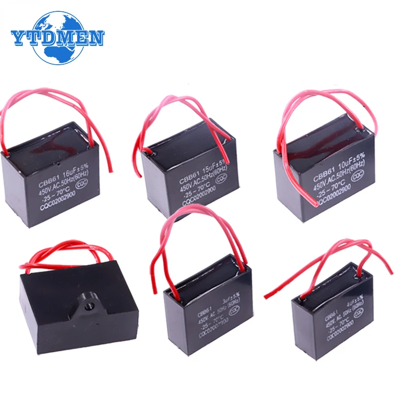 Fan Capacitor CBB61 450vac 450V Fan Starting Capacitor 1UF/1.2UF/1.5UF/2UF/2.5UF/3UF/4UF/5UF/6UF/10UF