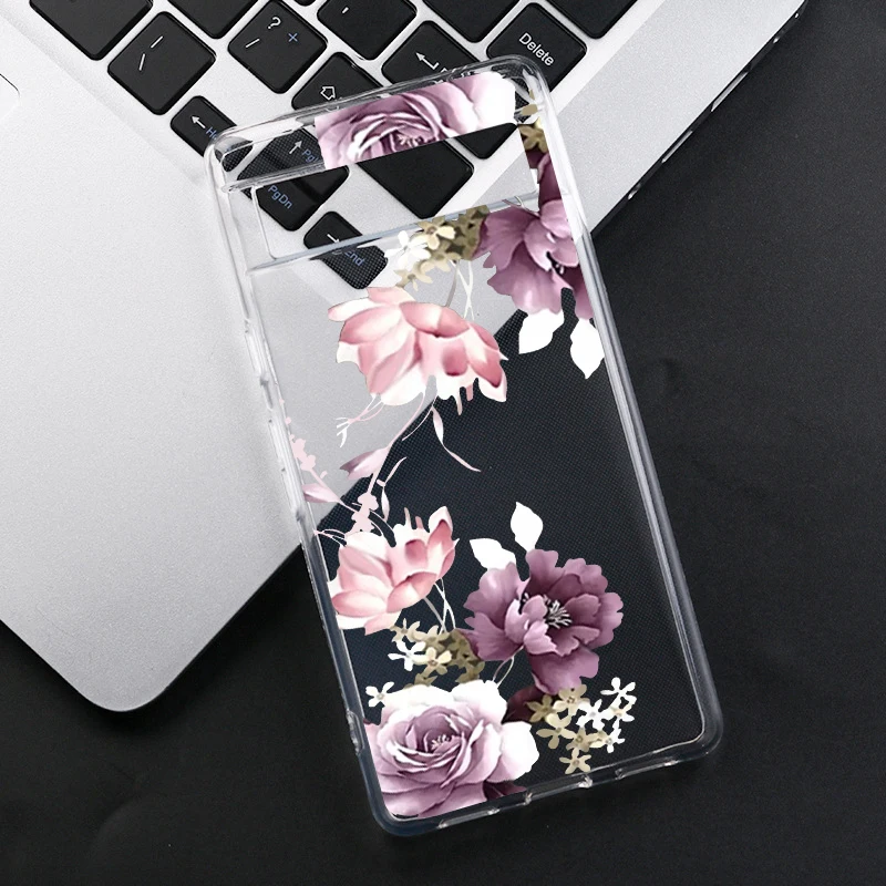 Sunflower Pattern Clear TPU Phone Case - Cute Purple Flower Design