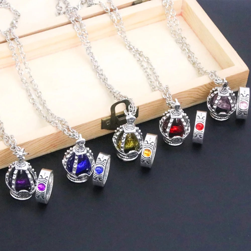 Anime Puella Magi Madoka Magica Soul Gem Necklace Crystal Pendant Ring Cosplay Costumes Jewelry Set Accessories Prop