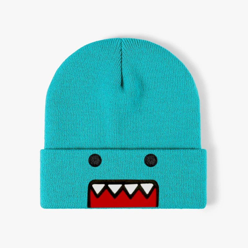 Domo Kun Cartoon Embroidered Knitted Hat Autumn Winter Outdoor Warm Windproof Hip Hop Casual Trendy Style for Men Women