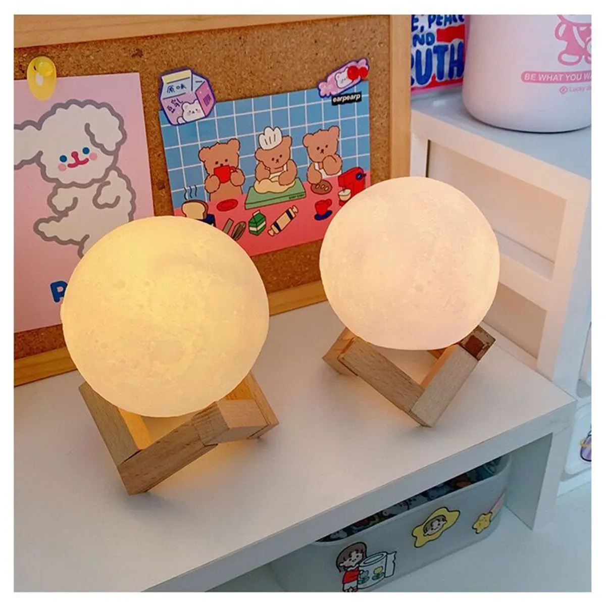 Description Picture 3 of itemCreative Moon Night Camping Study Playmate Warm Room Decoration 8cm Moon Lamp Special Birthday Gift LED Recharging Night Light