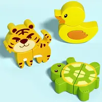 4 in 1 3D Wooden Puzzles Educational Cartoon Wooden Rainbow Blocks Puzzle High Quality Intelligence Wooden Toddler Puzzles Baby 2