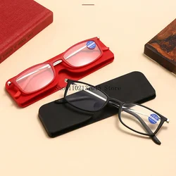 Ultra-thin Pastable Mobile Phone Reading Glasses Anti Blue Light Black Frame for Men and Women with Glasses Case +1.0 To +4.0
