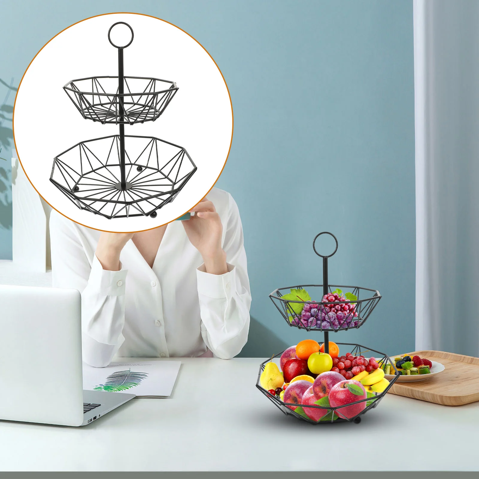 

Storage Basket Tiered Fruit Tray Three Wire Desktop Fruits Table Living Room Multi-function Home Snacks Serving Veggie