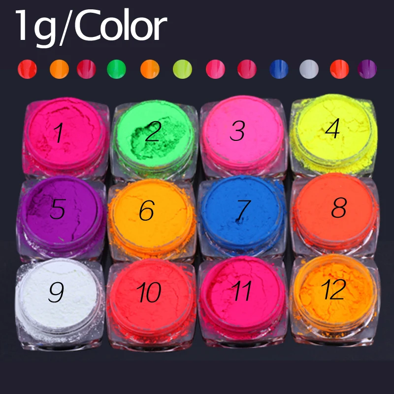 Fishing Lure 12pcs/box 1g/color Assist Hook Fly Tying Lure Making Fluorescent Powder UV Paint DIY
