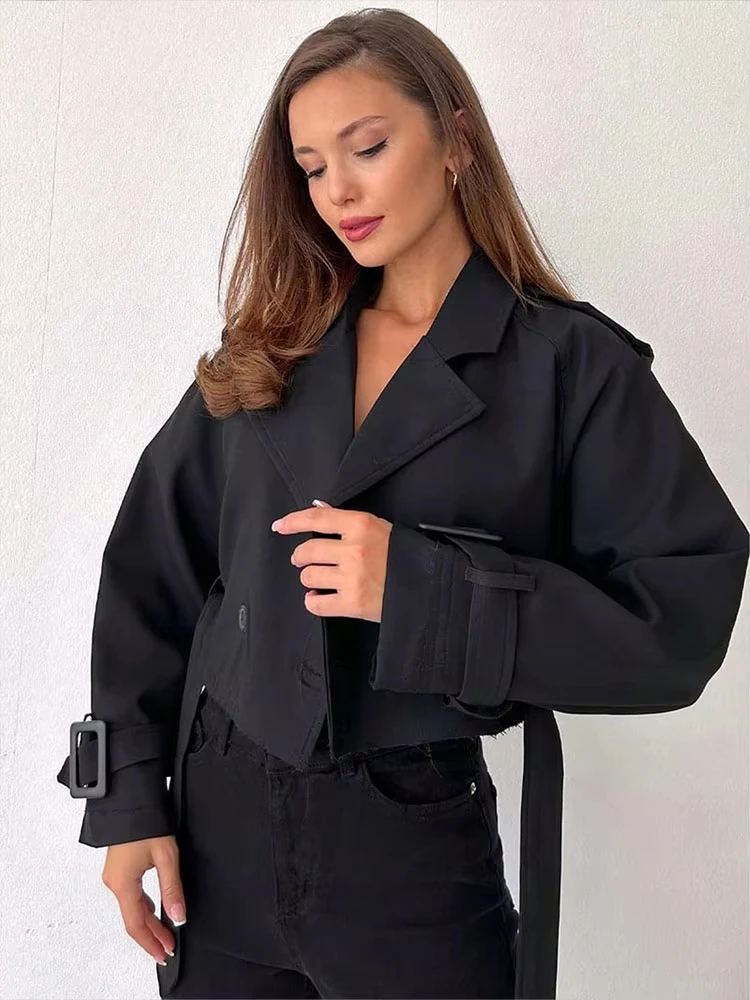 HH Women Casual Trench Outwear With Belt Vintage Solid Notched Neck Long Sleeve Jacket Autumn Fashion Lady Streetwear Coat