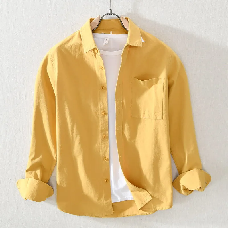 

High Quality 100% Cotton Spring Summer New Single Pocket Long Sleeve Casual Shirt Fit Men's Tops GM817