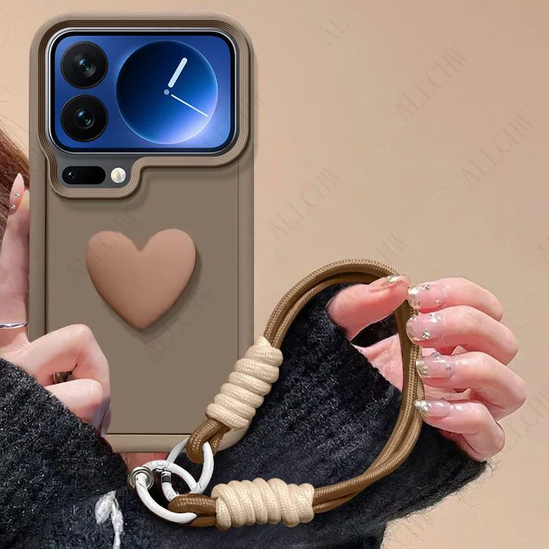 3D Love Heart Hand Strap Full Package Phone Case Cover