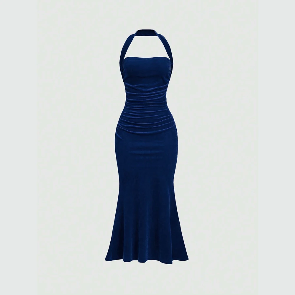 Mia Muse Women's Dresses Summer Elegant Plain Sleeveless Halter Neck Wrap Maxi Prom Dresses