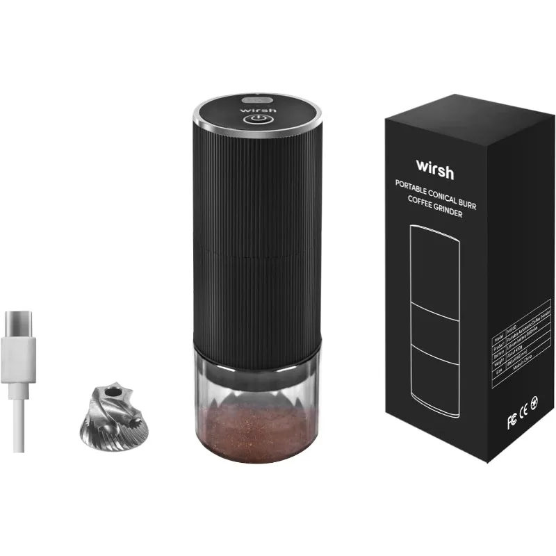 

Wirsh Burr Coffee Grinder-Rechargeable Battery Operated Coffee Grinder with Stainless Steel Conical Burr Mill, Eletric Portable