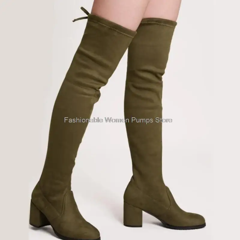 Sexy Women Over The Knee Boots Block High Heels Women's Long Boots Plus Size 43 Stretch Autumn Shoes Female Thigh High New