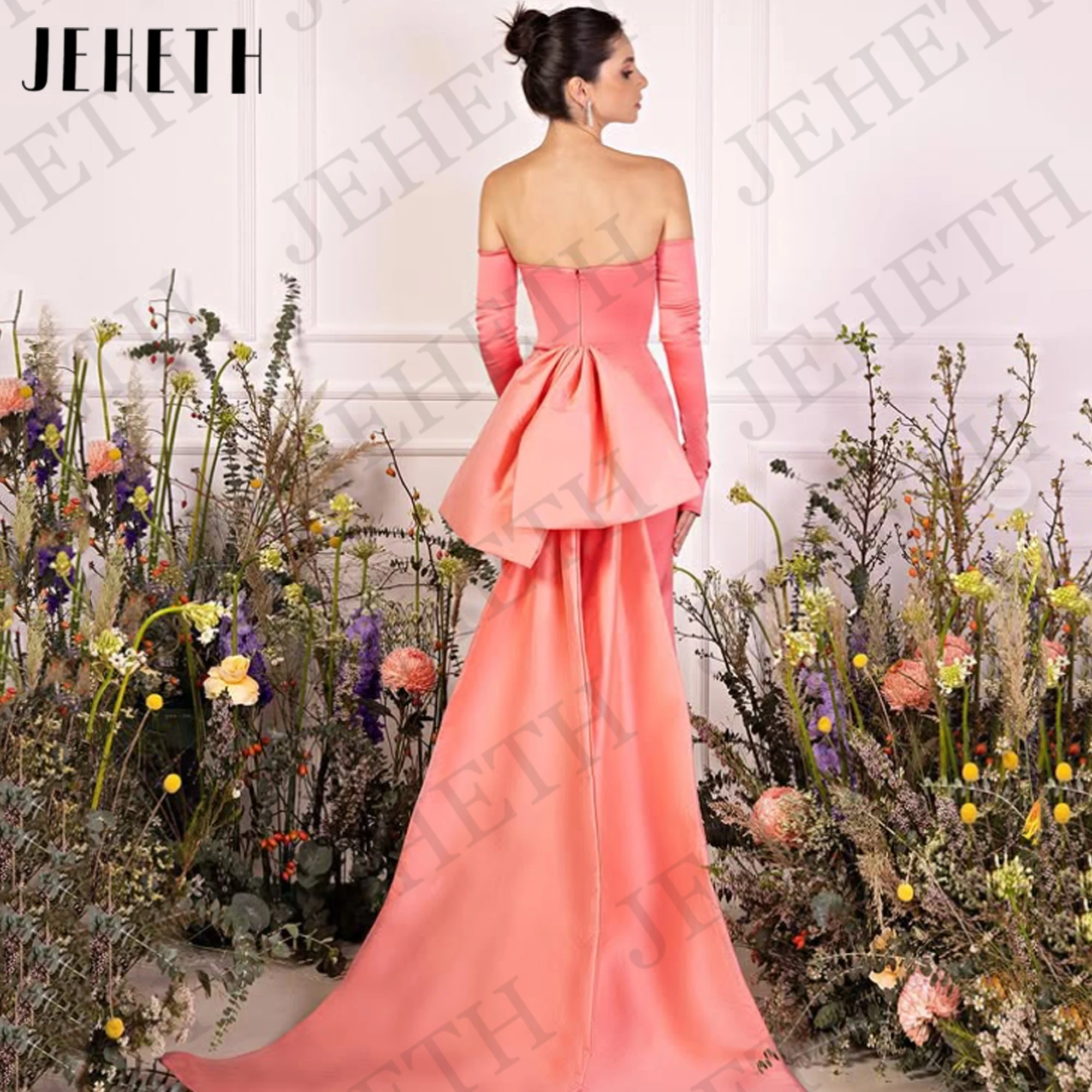 JEHETH Stunning Mermaid Evening Dress Long Sleeves Satin - Main Image