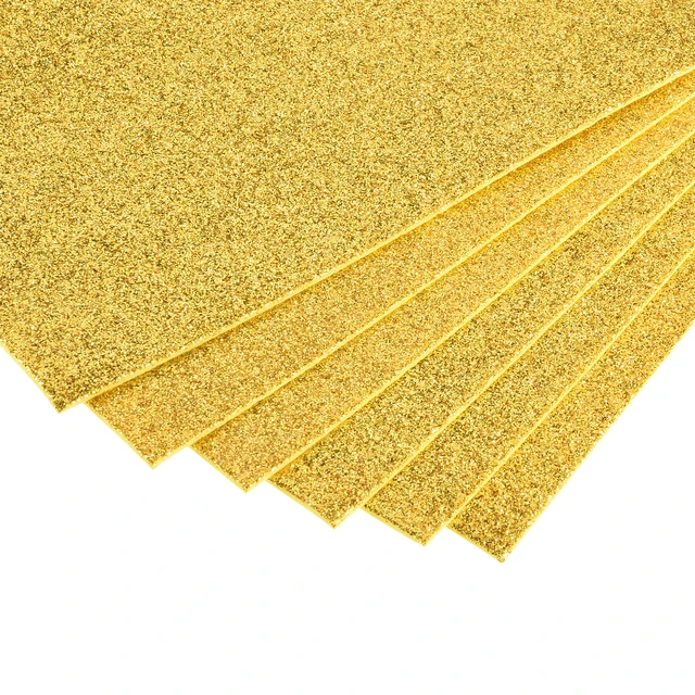 Uxcell 6pcs 2mm Thick Gold Powder Glitter EVA Foam Sheet Sponge Paper Foam Paper Kindergarten DIY Handmade Supplies Without Glue 2