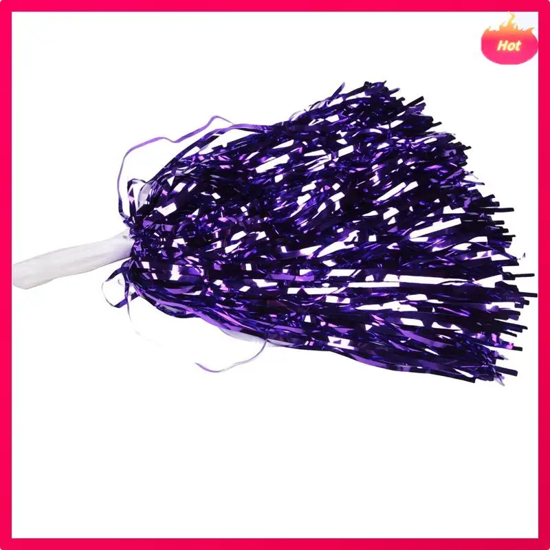 Multi 48Pcs Cheerleading Pom Poms Metallic Foil Cheer Pom Poms With Plastic Handle For Adults Kids Cheerleaders Party Purple