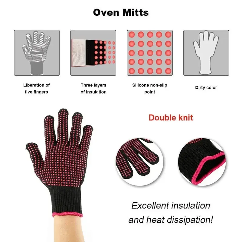 Non-Slip Silicone BBQ Gloves for Kitchen Grill Camping and Cookware Heat Resistant Oven Gloves Cut Resistant