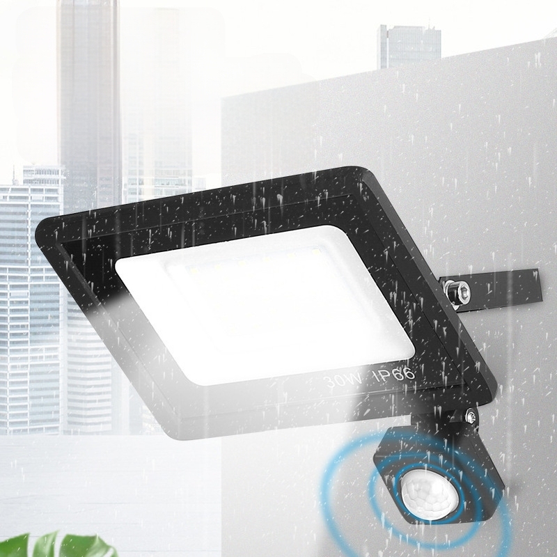 LED Smart Sensor Flood Light Outdoor Wall Light 220V Black White 10W 20W 30W 50W 100W Garden Waterproof Light Outdoor Spotlight