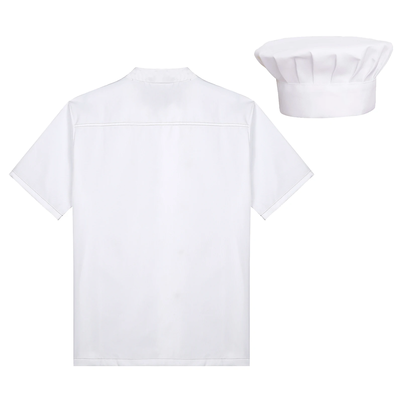 Mens Womens Kitchen Work Uniform Short Sleeve Chef Coat Tops Hotel Restaurant Canteen Bakeshop Cafe Costume Cook Jacket with Hat