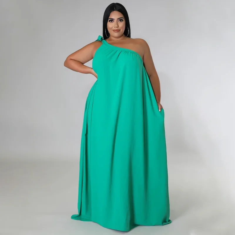 

KEXU One Shoulder Women Backless High Waist Big Swing Floor Length Maxi Dress 2024 Plus Size Summer Beach Boho Holiday Dresses