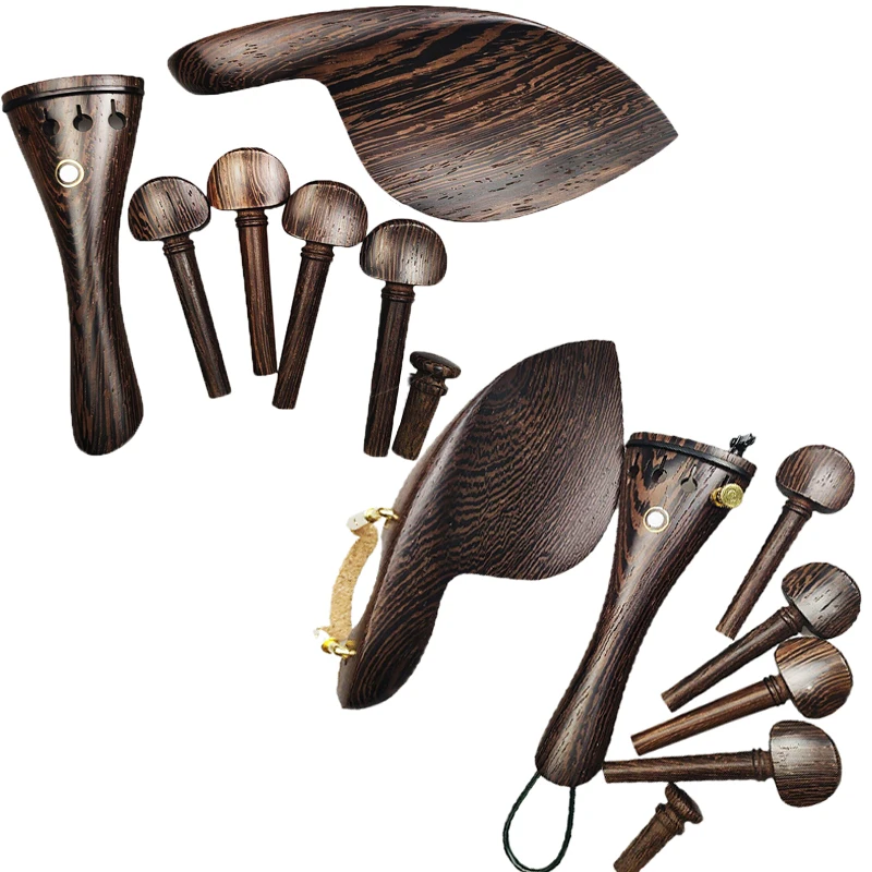 

Pretty Figure Violin Accessories Parts Kits,Beautiful Wenge Wood Violin Pegs Chinrest Tailpiece