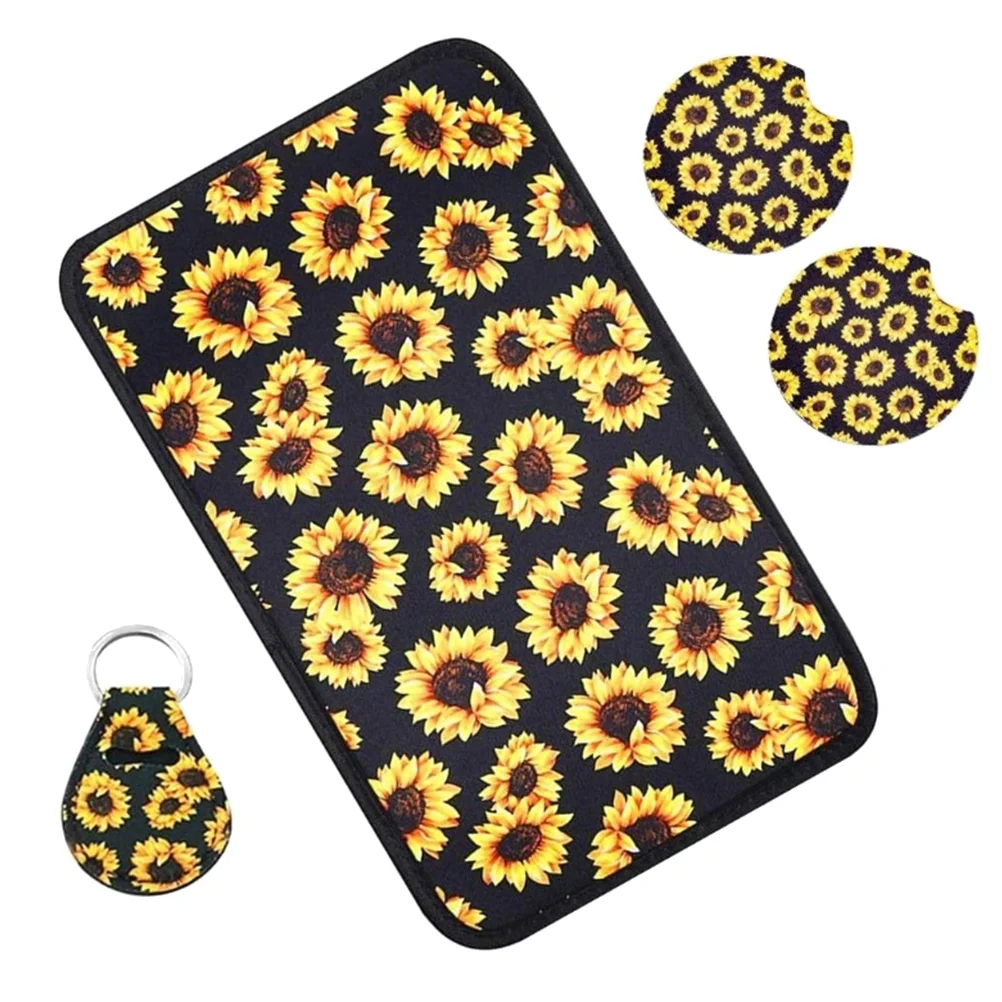 

12Pcs Car Interior Cover Set Universal Sunflower Pattern Vehicle Steering Chair Armrest Vent Clip Cover Flower Keyring Coaster