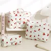 3pcs Aesthetic Cosmetic Organizer Set Quilted Cotton Sweet  Women Makeup Pouch Cherry/Heart Pattern Skincare Clutch Toiletry Bag 1