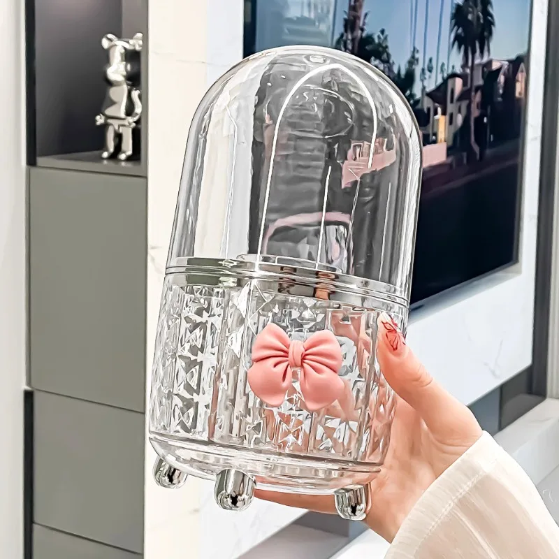 Rotating Cosmetic Makeup Organizer Storage Tube with Lid Clear Organizer Box Makeup Brush Holder Acrylic Organizers Bathroom 2