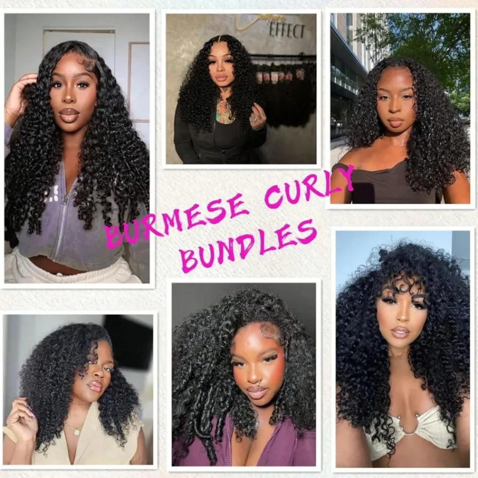 12A Burmese Curly Human Hair Bundles Water Wave Bundles Virgin Weave Human Hair Extensions Curly Ends 1/3/4 Pcs Black 30 40 Inch 6