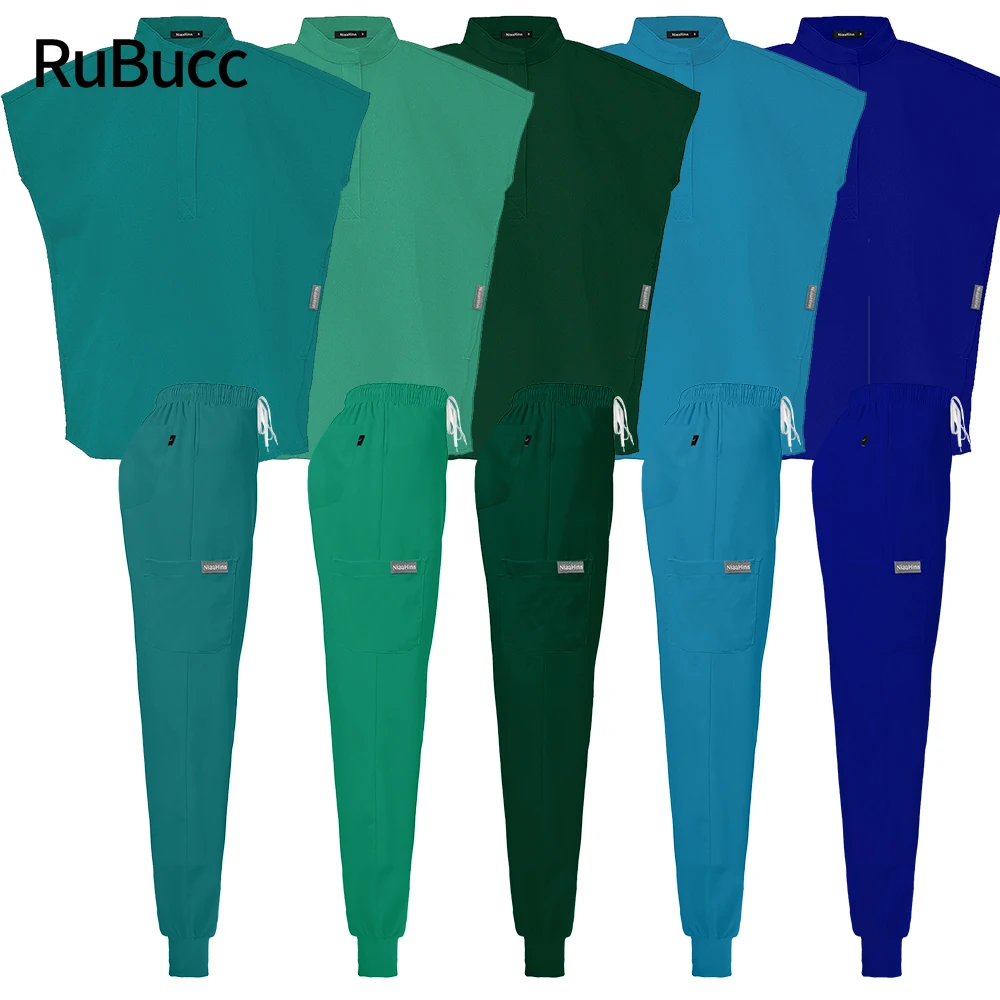 Medical Scrubs Set Uniform Nurse Workwear Surgical Nursing Top and Jogging Pant Women Men Solid Color Dental Clinic medical uniform