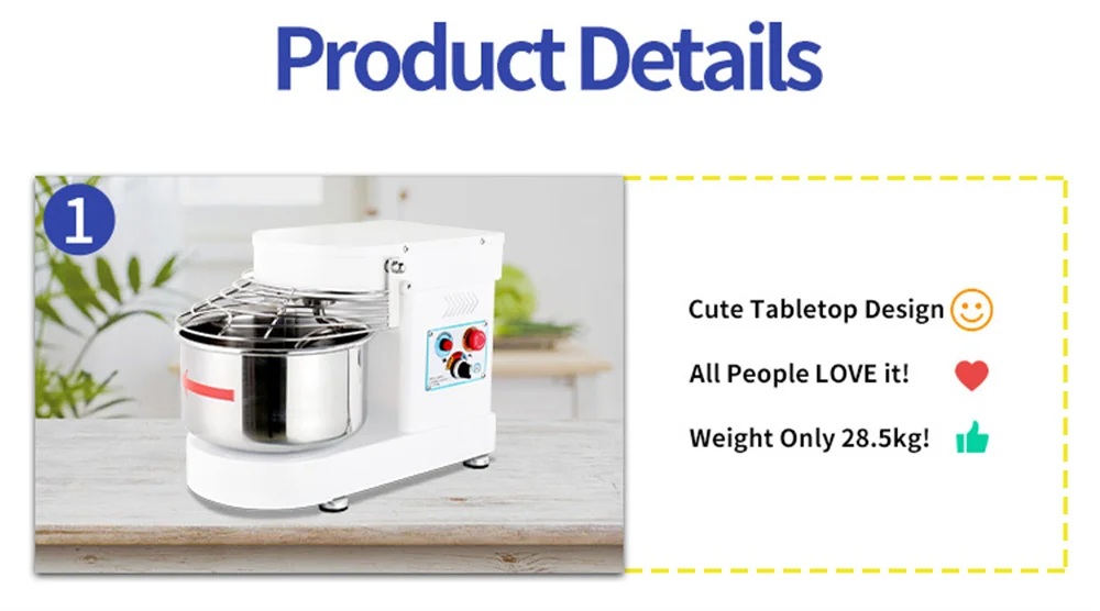 Haushold Bread Making Machine Tabletop Dough Kneading Machine 7l Bread Spiral Mi