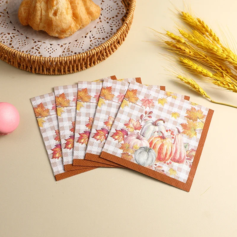 25*25cm 2-Ply Pumpkin Maple Colourful Napkins Thanksgiving Party Supplies Paper Dinner Plate Napkins Butterfly Bart Paper