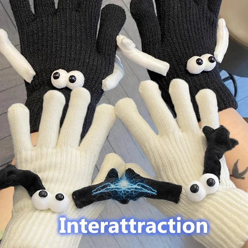 

Magnetic Attraction Funny Kawaii Hand Holding Lovers Gloves Interesting Playful Thickened Knitted Dividing Fingers Couple Gloves