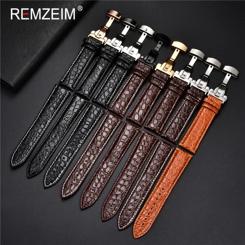 Luxury Embossed Leather Watch Strap with Butterfly Clasp