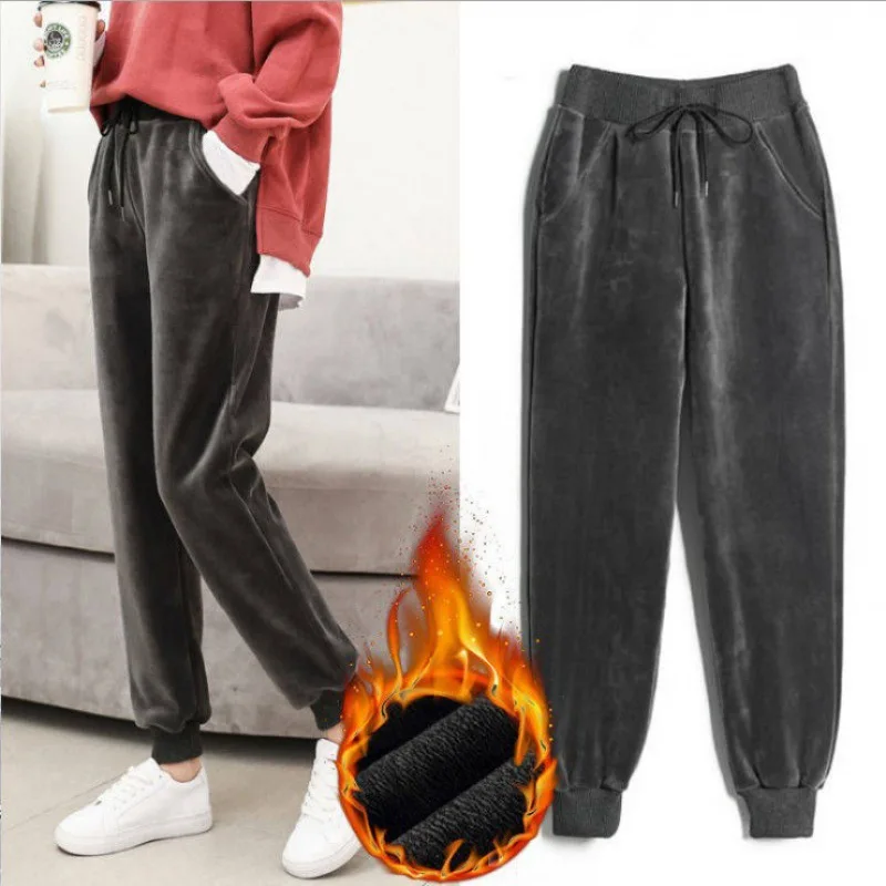 

Women Lamb Fur Tracksuit Pants Winter Female Y2K Casual Warm Cashmere Leggings Lined Fleece Autumn Sweatpants Lady Harem Pants