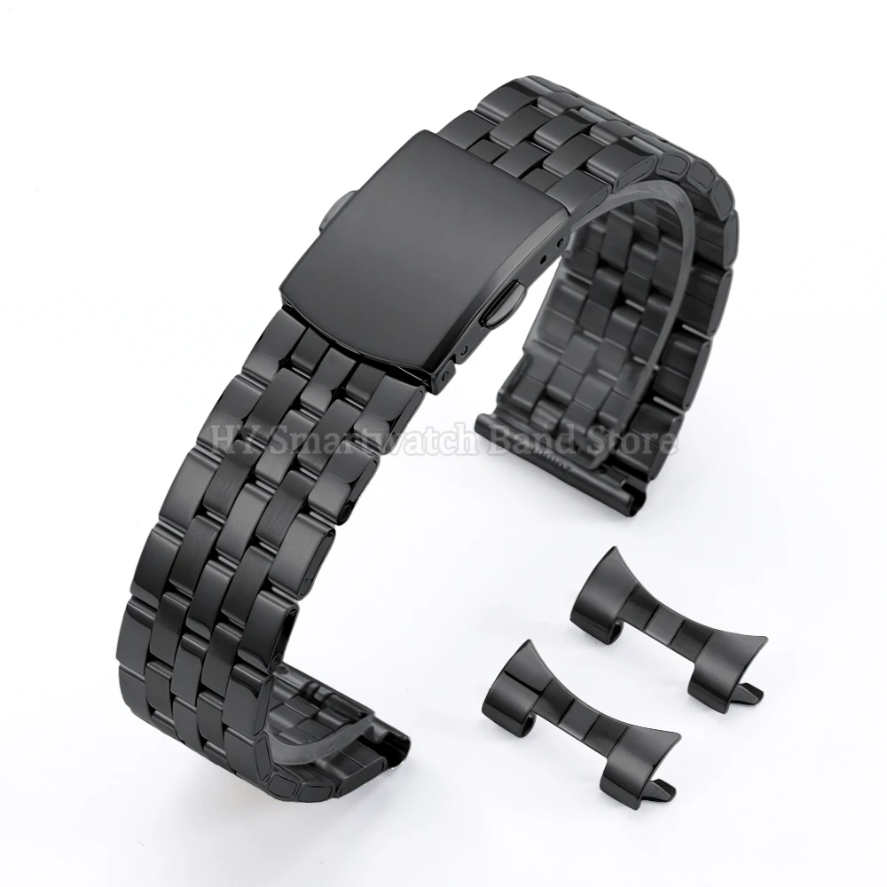 Curved End Stainless Steel Diving Watch Strap with Folding Buckle - Universal Fit