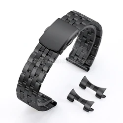 Curved End Stainless Steel Diving Watch Strap with Folding Buckle - Universal Fit - 20mm (Black )