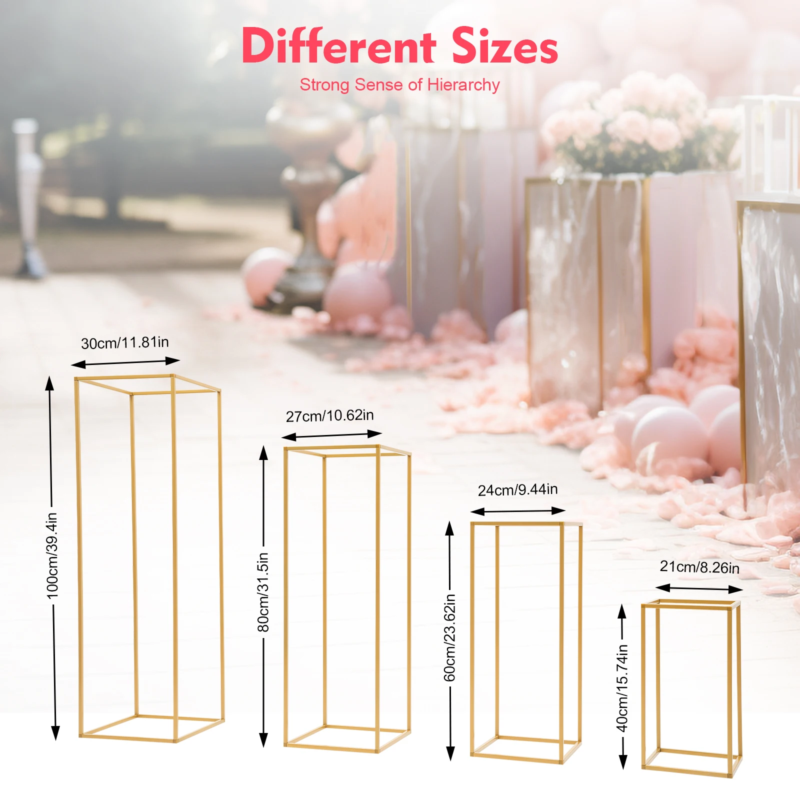 Wedding Flower Stand Floor Vase Set Gold Metal Flowers Column Stand Road Lead Rack Balloon Display Holder 4Pcs wedding flower stand