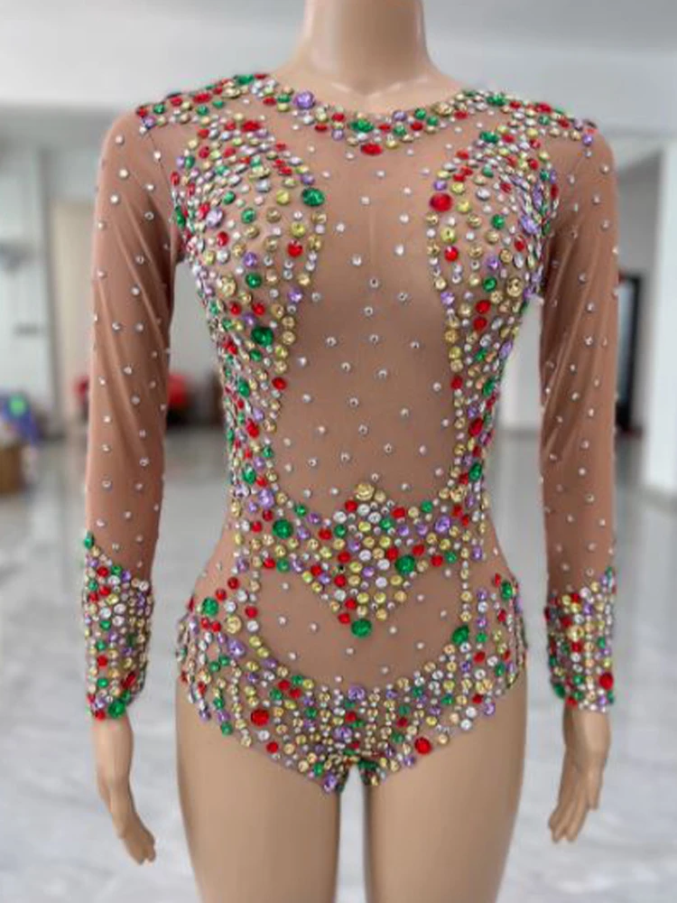 

Высококачественный цветной популярный эластичный комбинезон со стразами 2024 Новая модная женская одежда на заказ