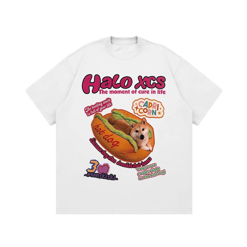 

Black and White Tops Y2k Cute Graphic T Shirts Amusing Style Tees Funny Dog T-Shirt Women's Summer Men's Daily Casual Clothes